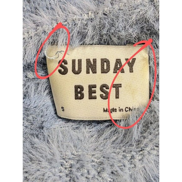 Sunday Best Aritzia Kitten Sweater Womens S Blue Fuzzy Pullover Balloon Sleeve - Picture 7 of 8